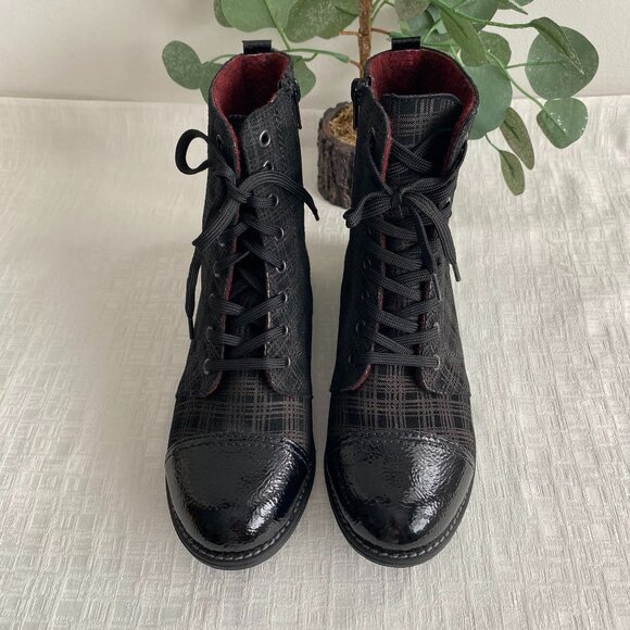 Remonte Black Grey Tartan Ankle Dress Boots Sz 7 - Picture 2 of 13